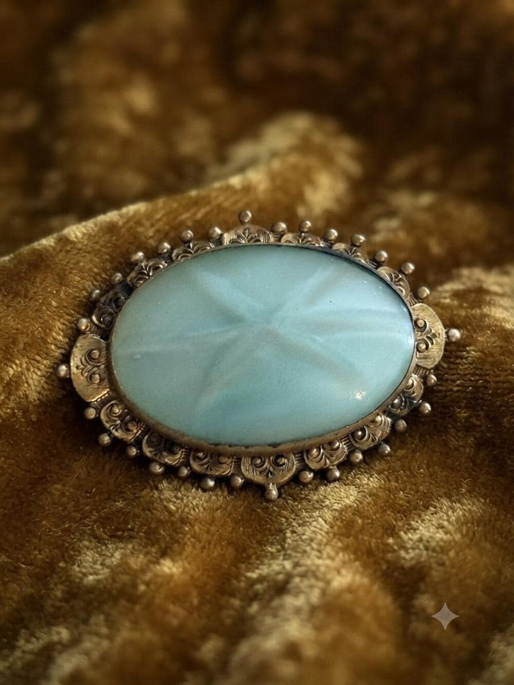 Vintage Czechoslovakia Opaline Art Glass Brooch | Molded Starburst Glass Pin